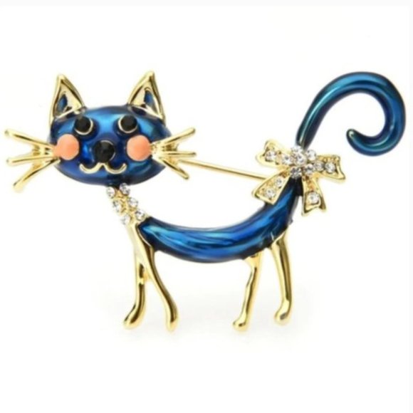 Exquisite 18K Gold Czech Rhinestone Cat Brooch - Picture 5 of 8
